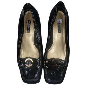 Liz Claiborne Black Patent‎ Leather Block Heel Pumps Square Toe Loafers